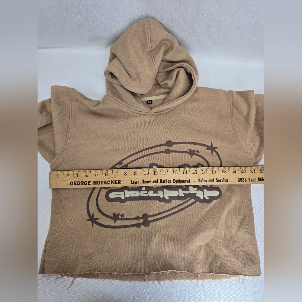 Neutral Brown Graphic Cropped Hoodie - Picture 5 of 5